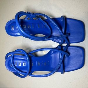 Blue Gianni Bini Leather Square Toe Strappy Dress Heels